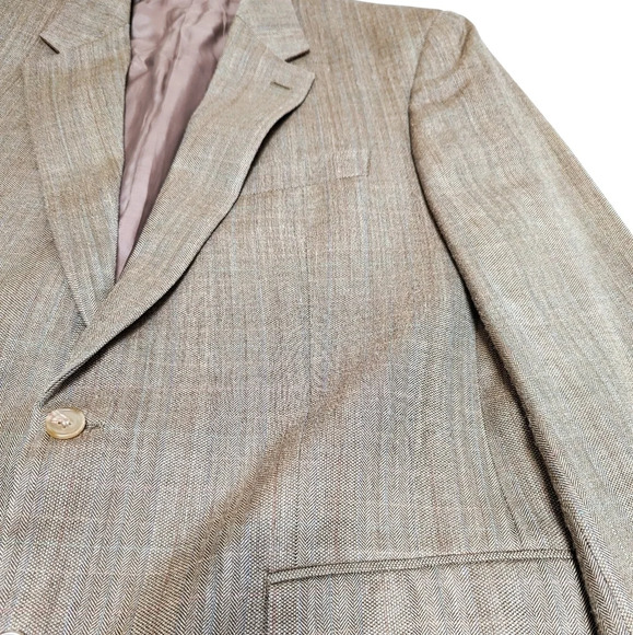 Lauren Ralph Lauren Tan Suit Jacket Blazer Silk Wool Blend size 44L - Picture 3 of 12